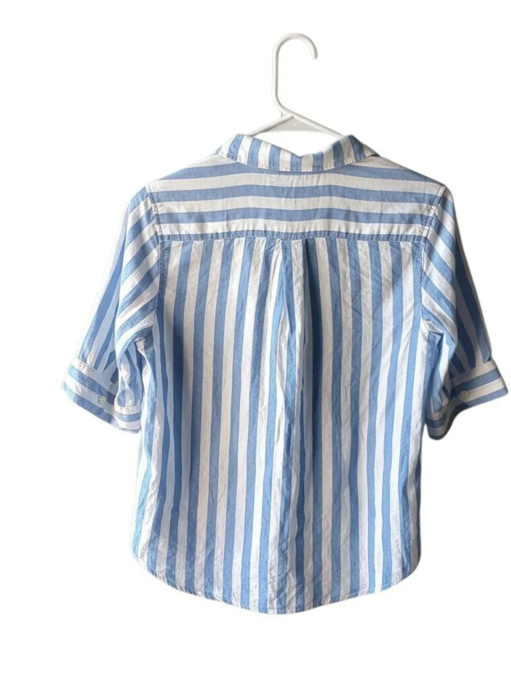 J CREW Women's Small Light blue White Vertical Stripe Top Shirt Classic Preppy
